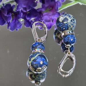 Sterling Silver  Blue Beaded Earrings